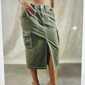 True Religion Khaki Midi Cargo Skirt